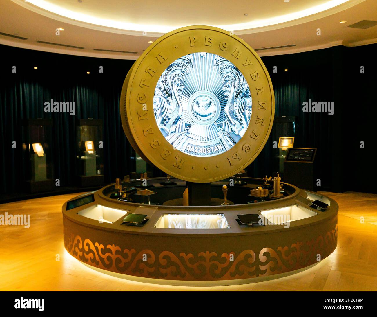 Big silvered rotating model of national emblem of Kazakhstan, on display in National Museum of Kazakhstan, Astana, Nur-Sultan, Kazakhstan Stock Photo
