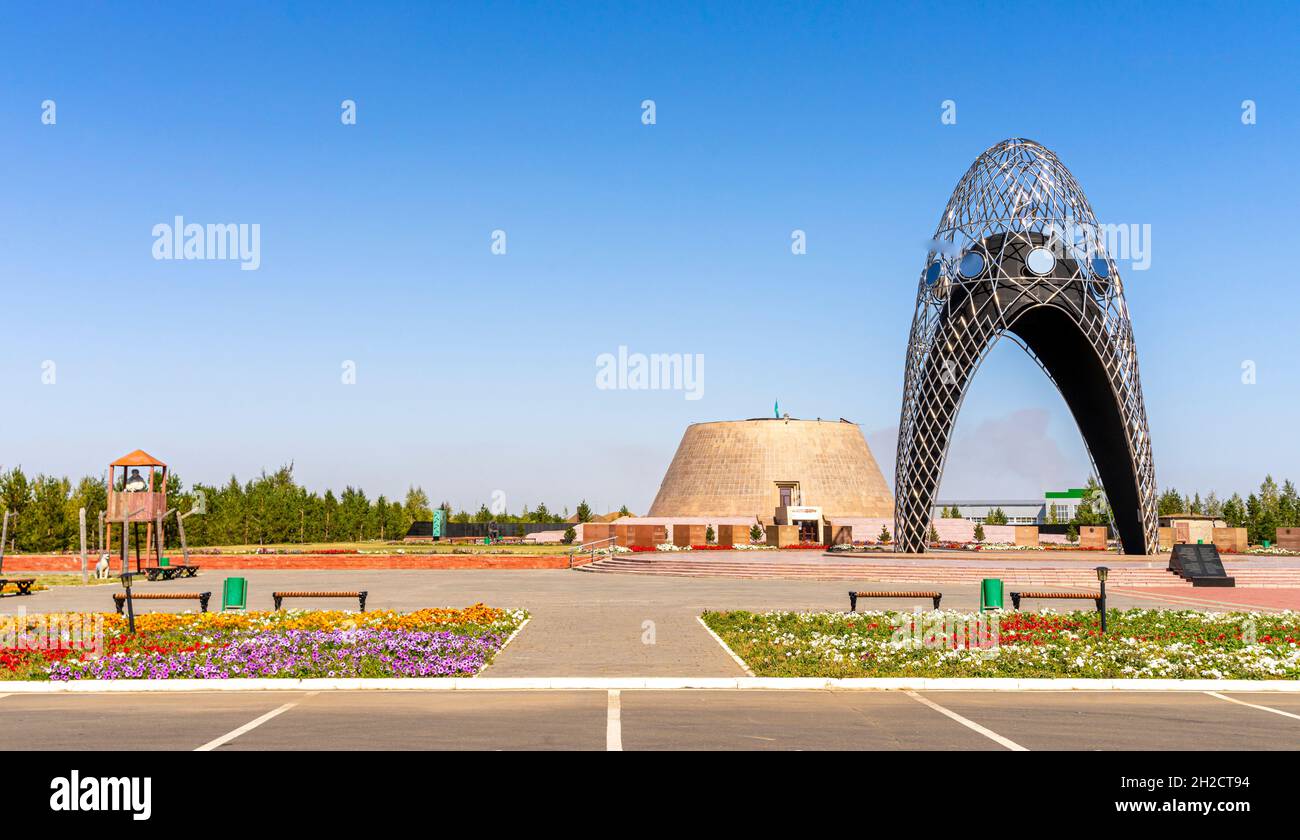 “Arch of Sorrow” monument represents a woman grieving for her family. ALZHIR memorial complex of political repressions in Akmola, Kazakhstan Stock Photo