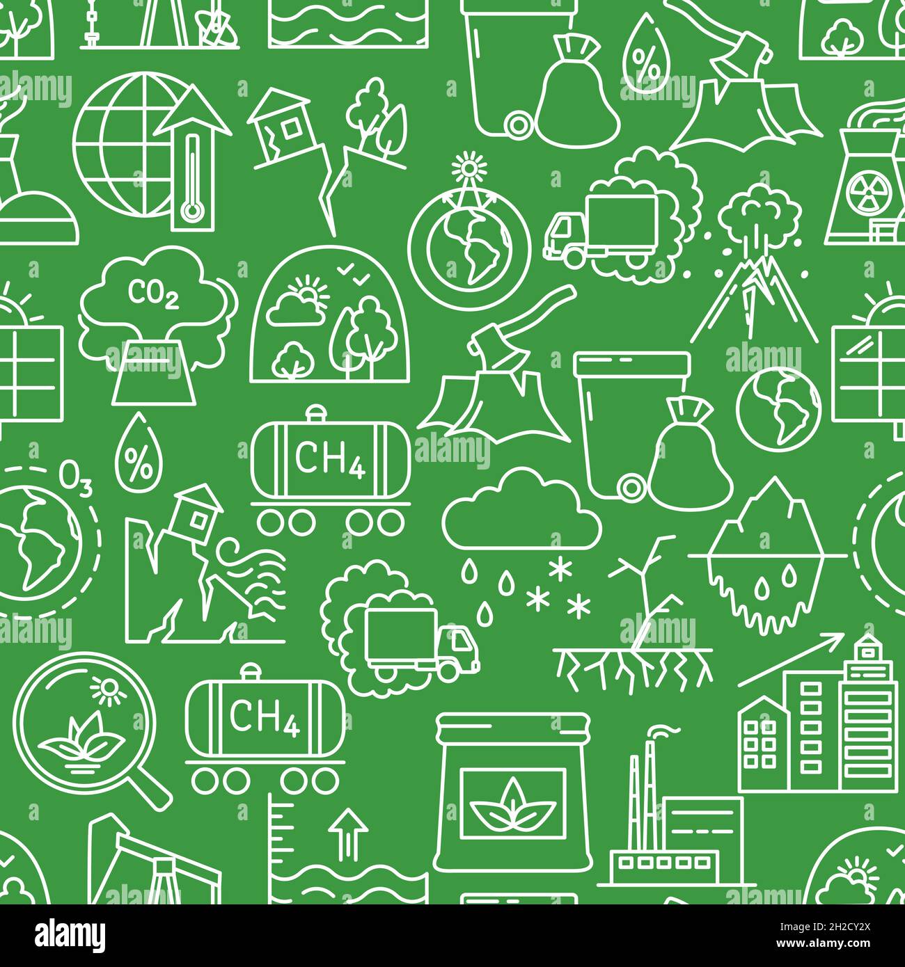 Ecology problems seamless pattern in line style. Climate change concept ...