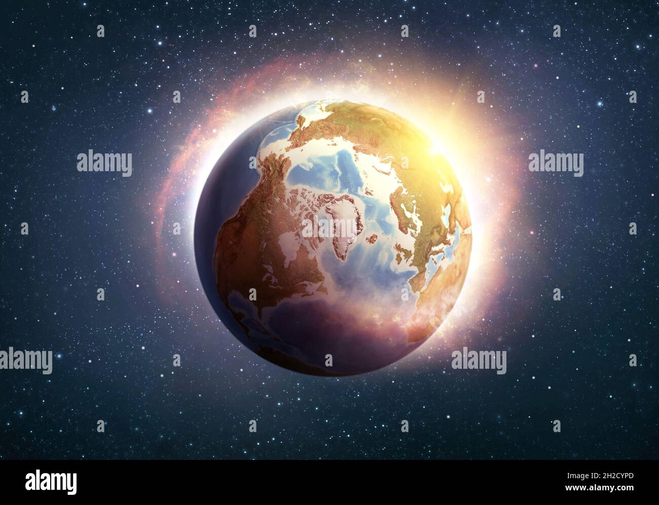 Global warming, climate change, worldwide disaster on Planet Earth, North Pole : Artic ocean and Greenland. Elements furnished by NASA Stock Photo