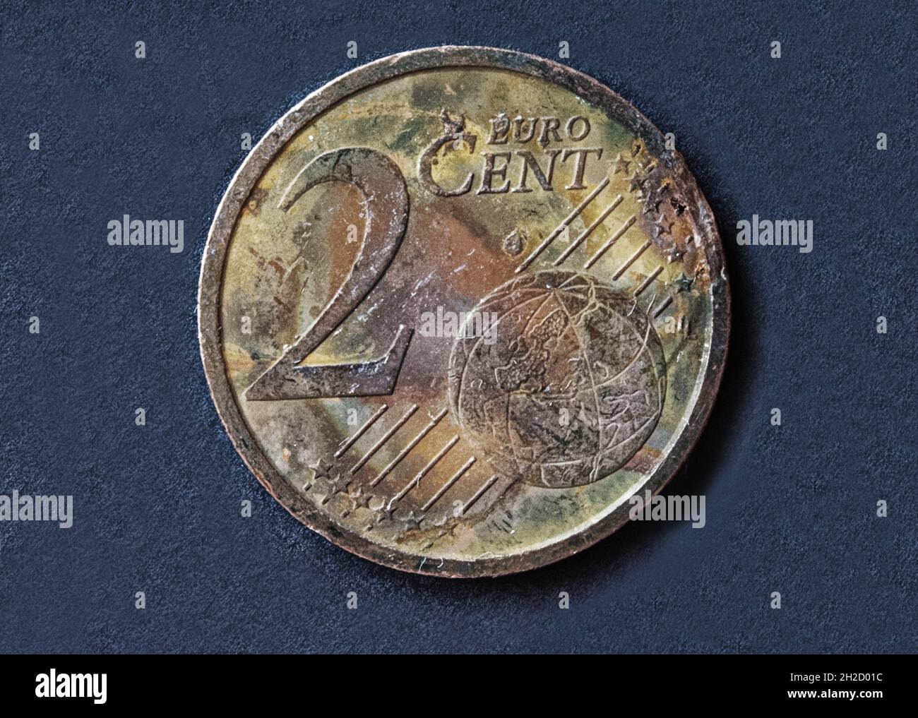 Photo coins Euro,2012,2 Eurocent,  spire Stock Photo