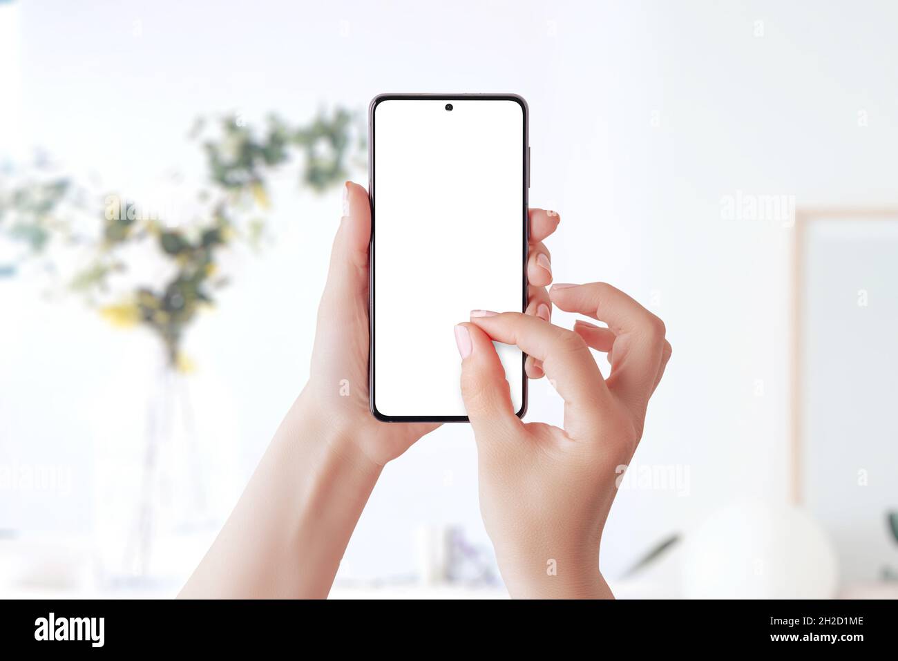 Phone mockup with woman pinch for zoom hand Stock Photo Alamy