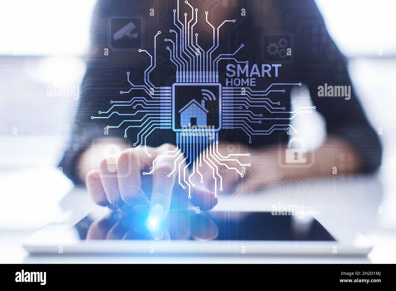 Smart home control panel on virtual screen. IOT and Automation ...