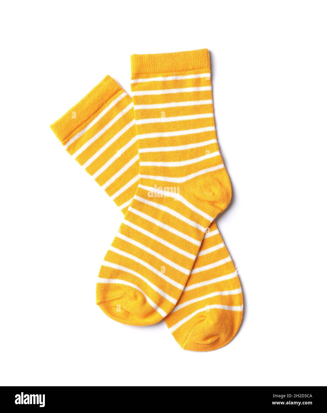 Pair of cute child socks on white background, top view Stock Photo