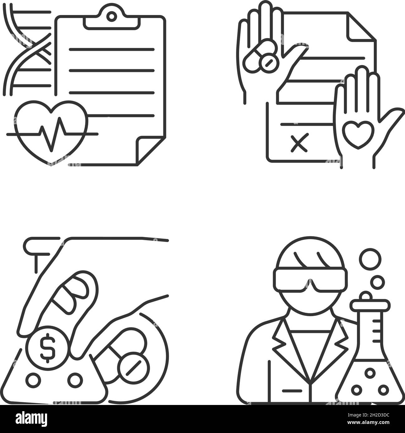 Experimental research linear icons set Stock Vector