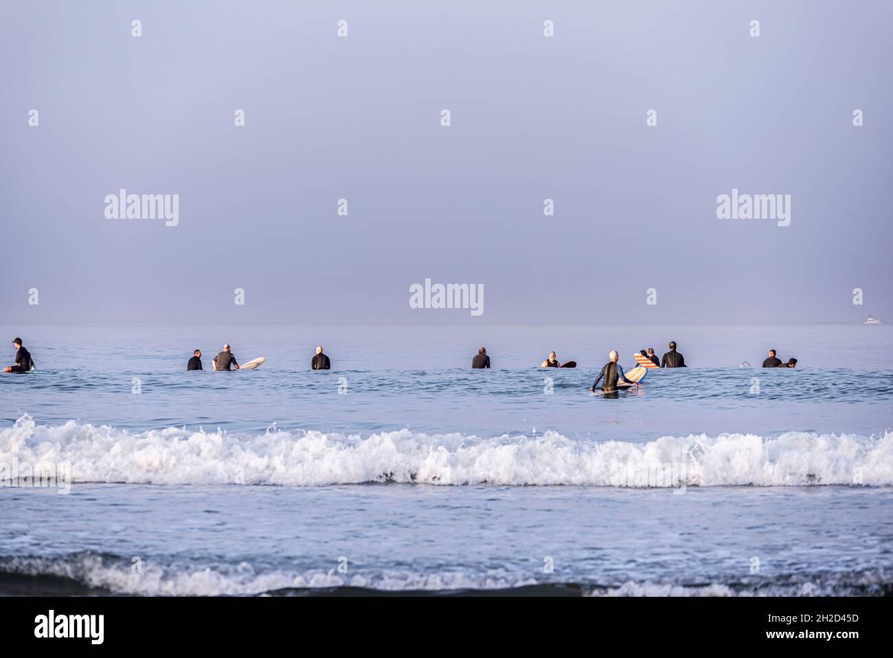 Surfers at Tourmaline Surfing Park Beach on an October morning. San Diego, CA, USA. Stock Photo