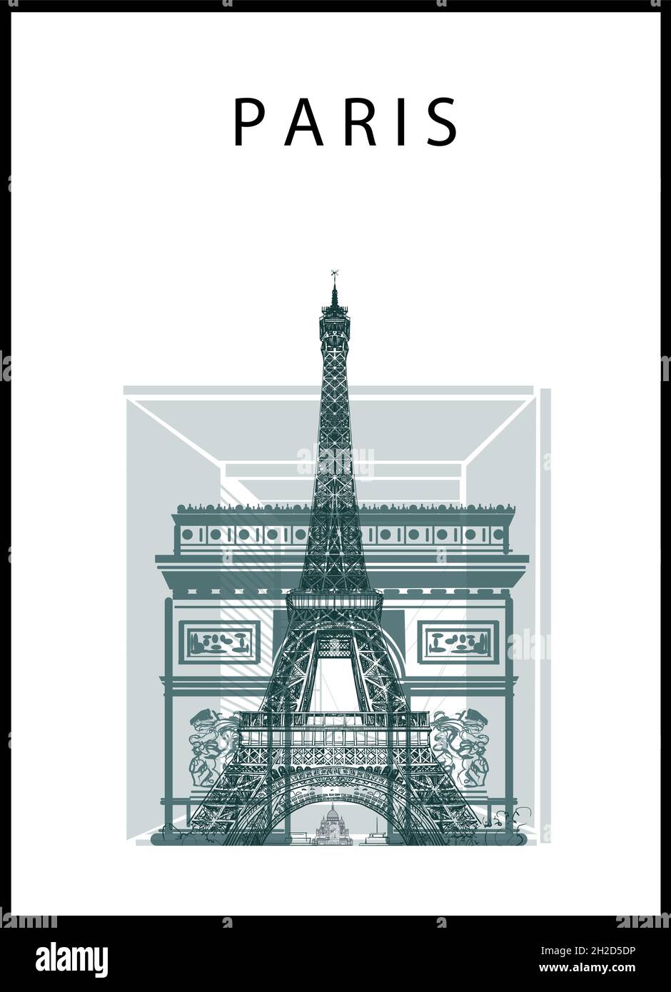 Paris poster with Eiffel tower, arc de triomphe; Grande arche and sacre ...