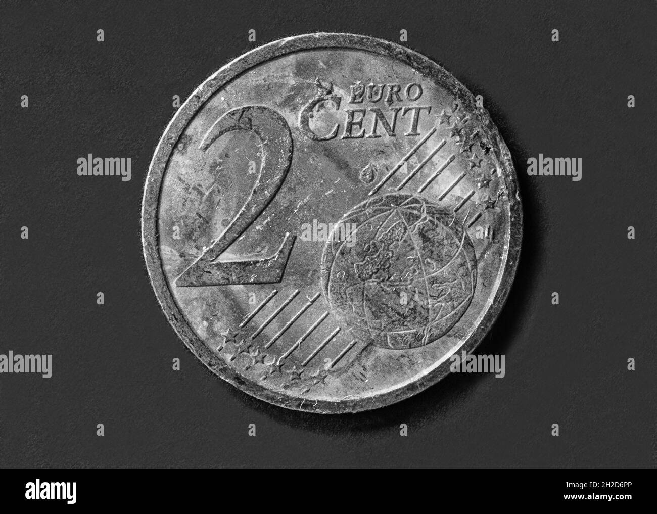 Photo coins Euro,2012,2 Eurocent,  spire Stock Photo