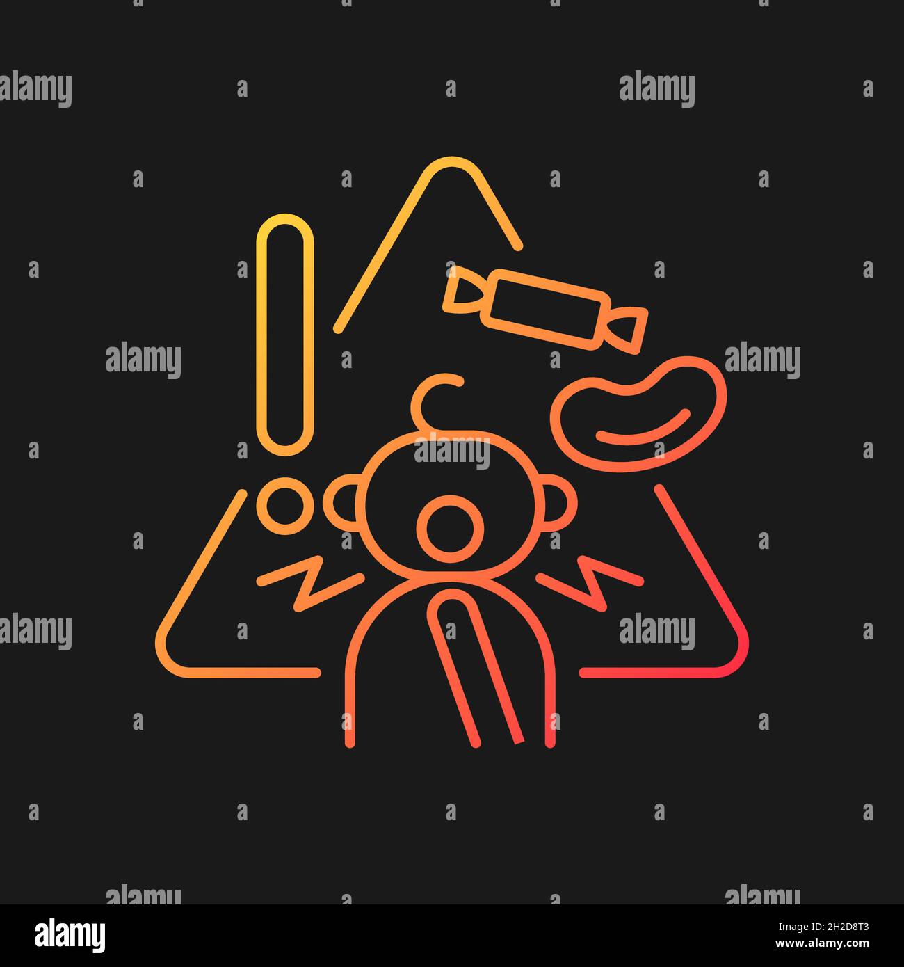 Choking hazard foods gradient vector icon for dark theme Stock Vector