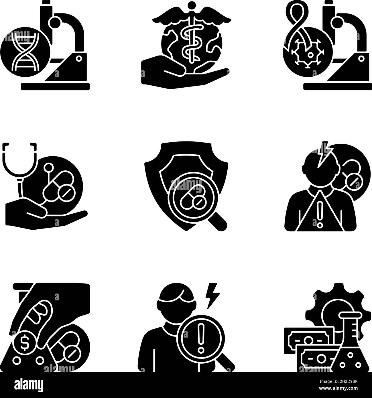 Medical research black glyph icons set on white space Stock Vector ...