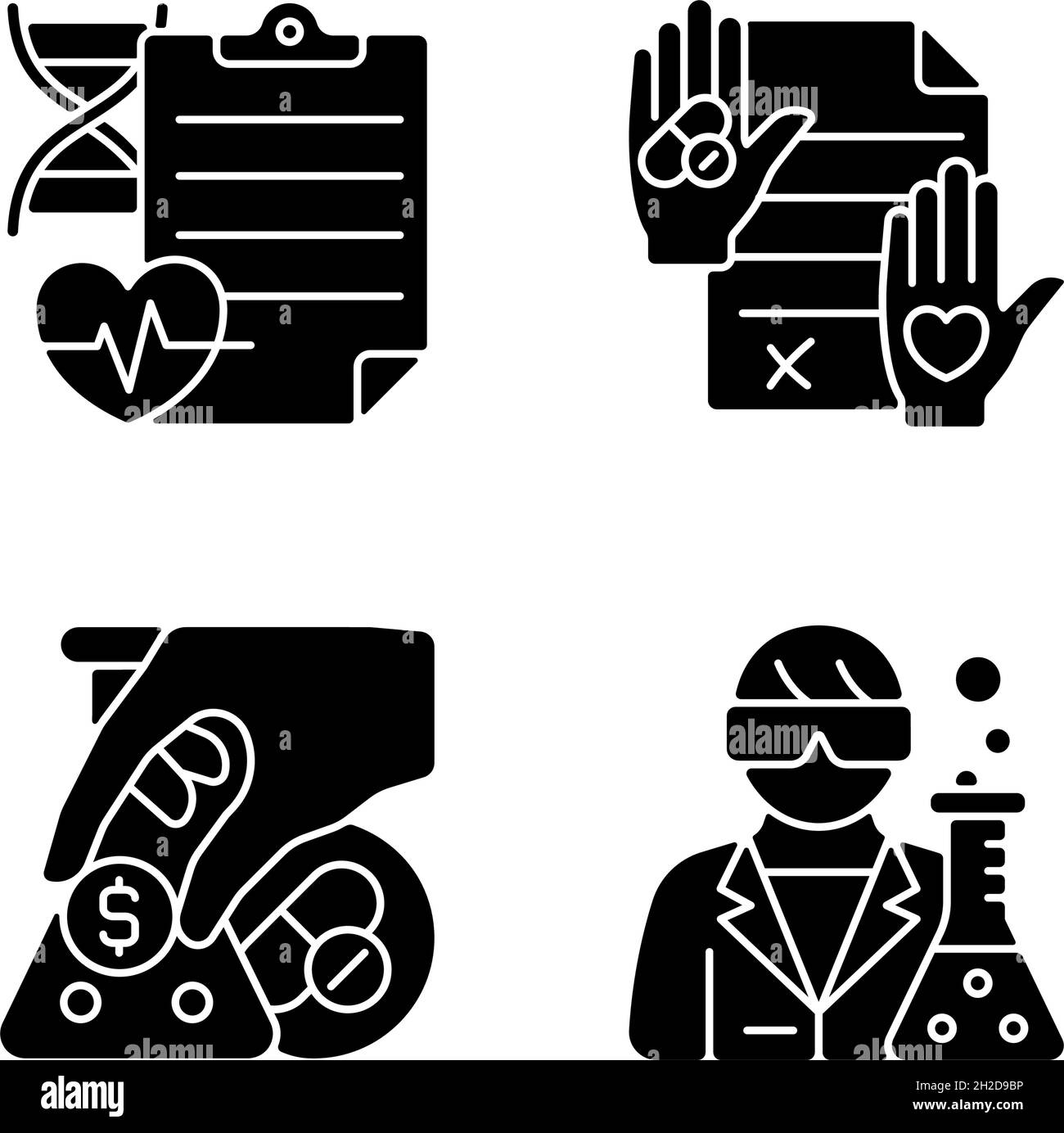 Experimental research black glyph icons set on white space Stock Vector