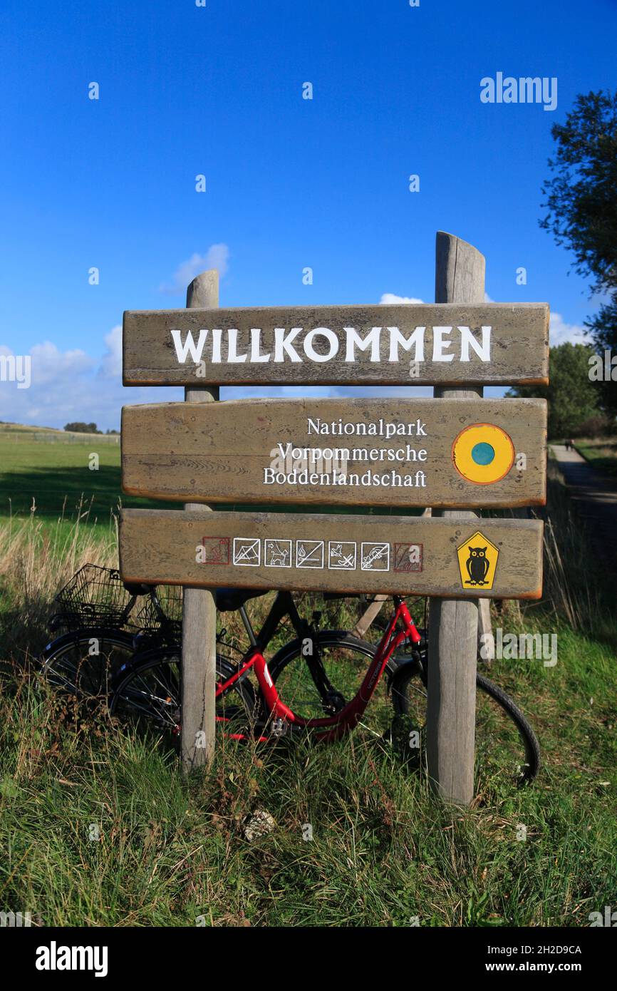 National Park sign, Grieben,  Hiddensee island, Baltic Sea, Mecklenburg-Pomerania, Germany, Europe Stock Photo