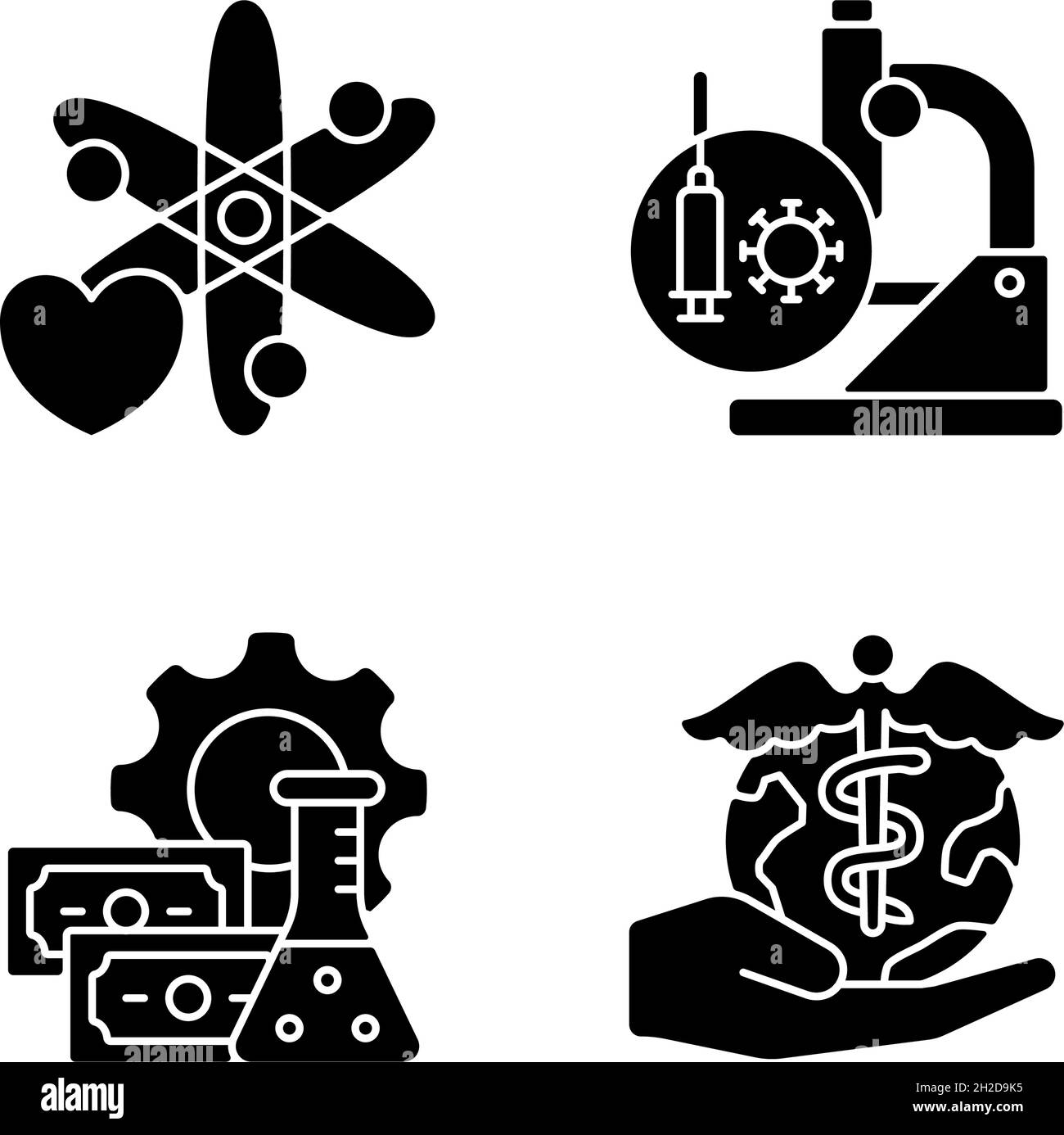 Medicine development black glyph icons set on white space Stock Vector