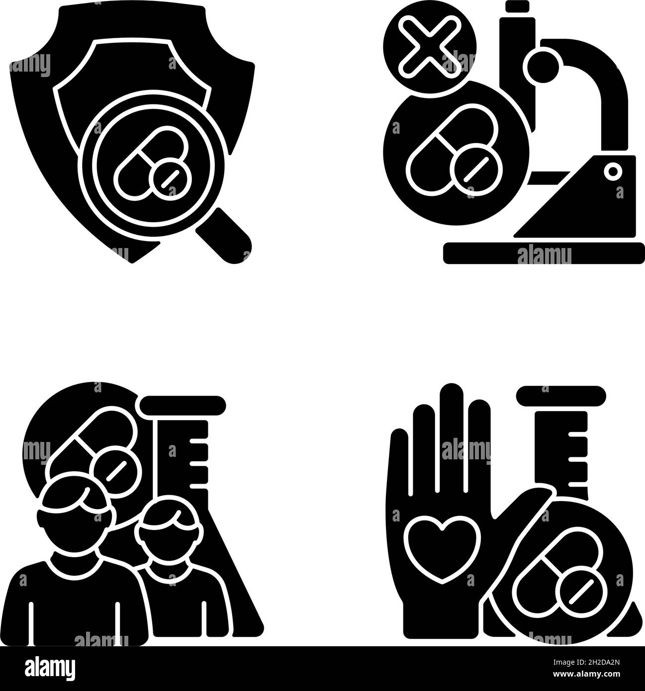 Clinical research facility black glyph icons set on white space Stock ...