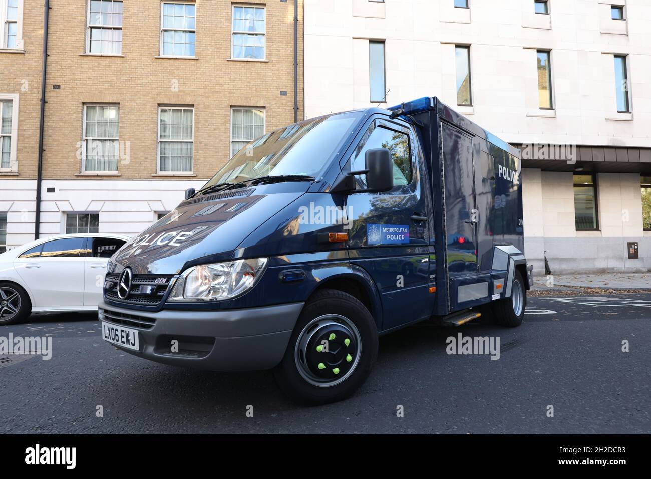 A police van leaves Westminster Magistrates' Court in London after Ali Harbi Ali appeared charged with the terrorism-related murder of Southend West MP Sir David Amess. Picture date: Thursday October 21, 2021. Stock Photo