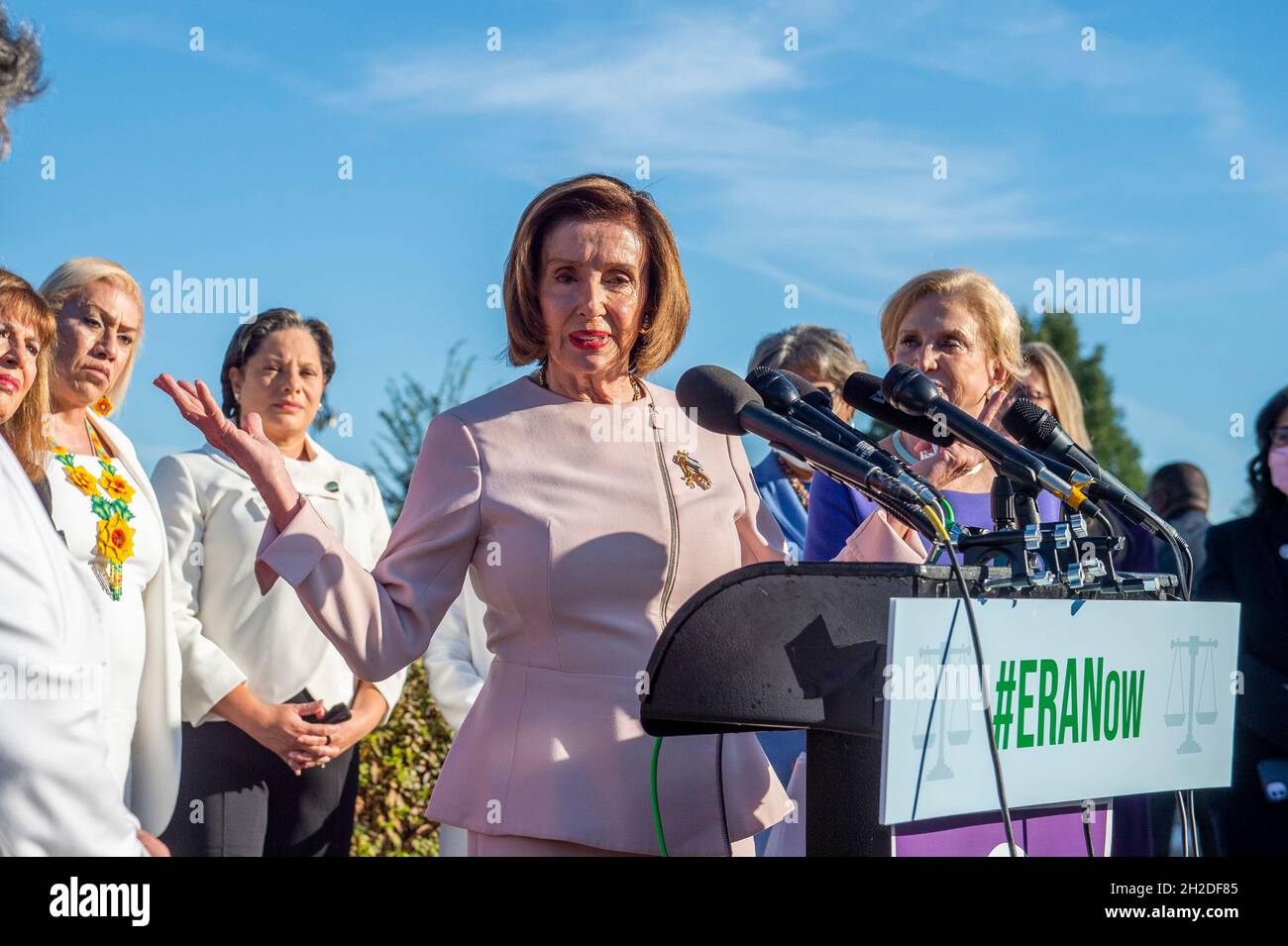 Speaker of the United States House of Representatives Nancy Pelosi (Democrat of California) offers remarks during a press conference on certification of the Equal Rights Amendment at the US Capitol in Washington, DC, Thursday, October 21, 2021. Credit: Rod Lamkey/CNP Stock Photo