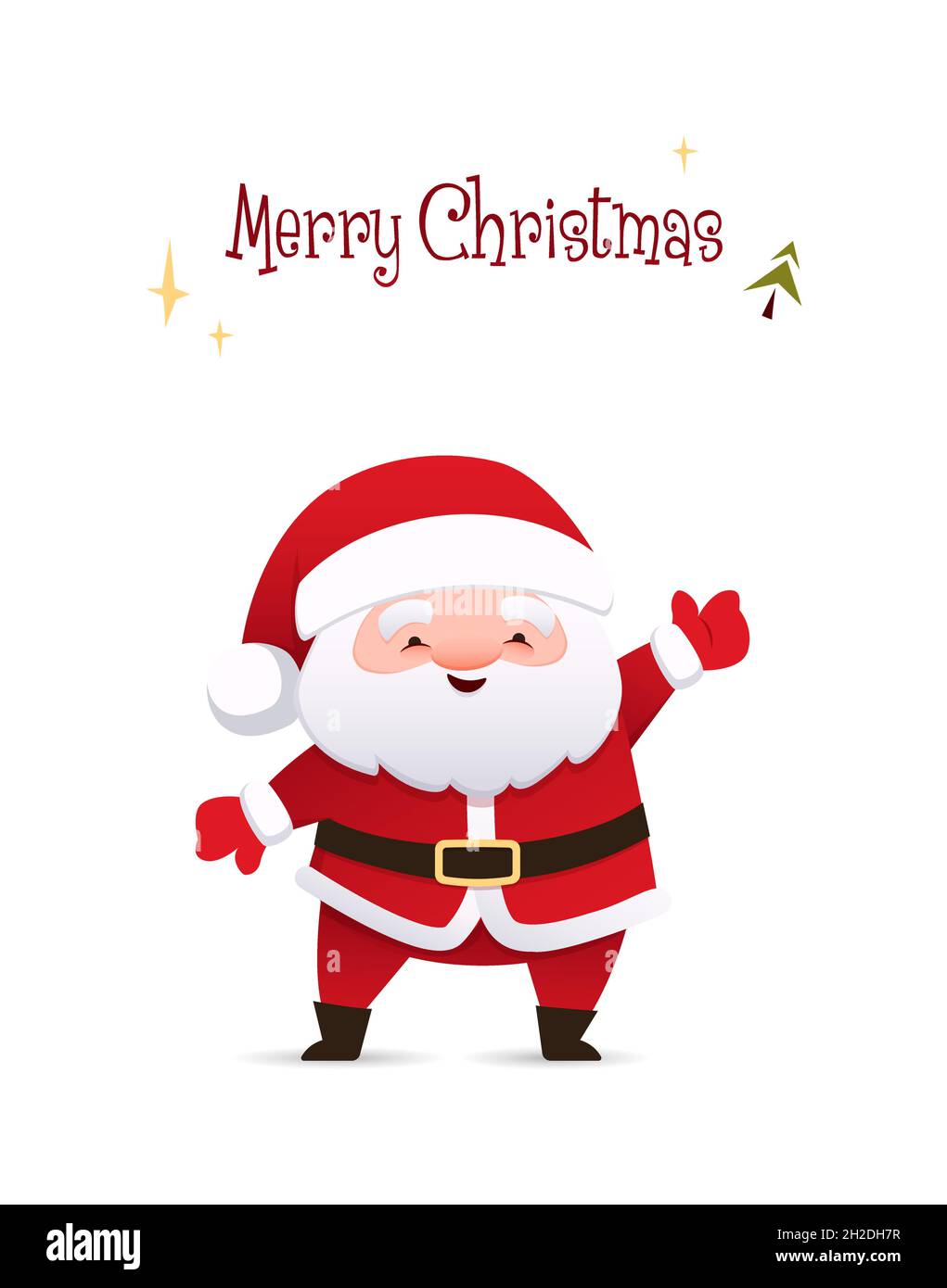 Merry Christmas greeting card with Santa Claus in a red camisole and a hat. Vector isolated illustration on white background Stock Vector