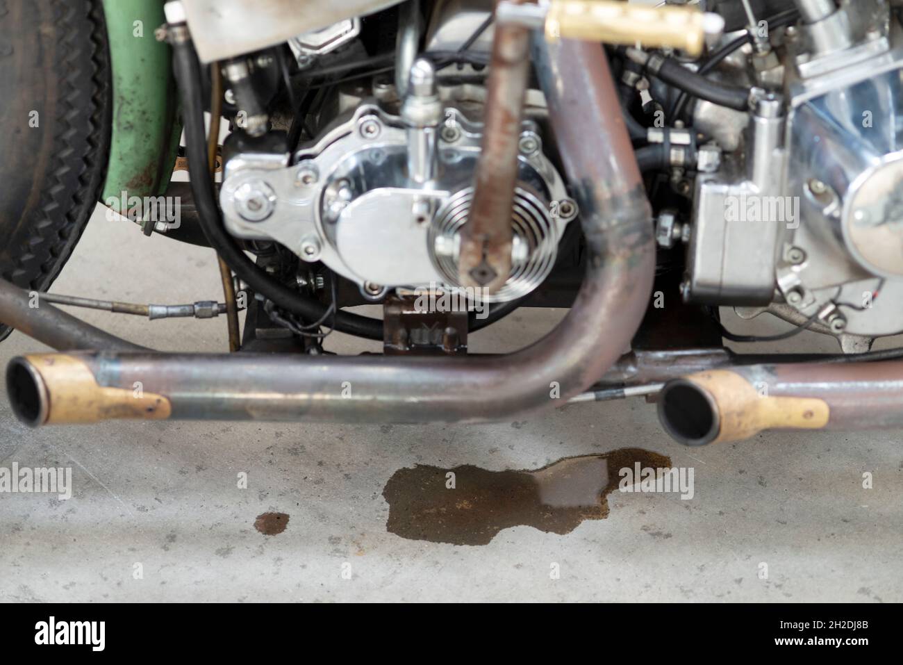 Motorcycle Leaking Oil Stock Photo Alamy