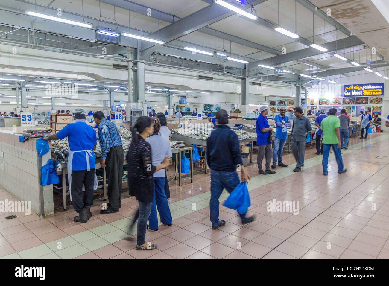 ABU DHABI, UAE MARCH 9, 2017 Fish stalls at Al Mina fish market in