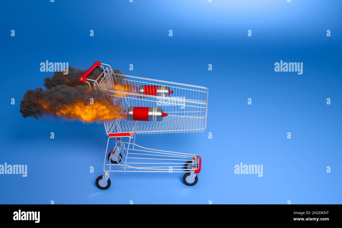 shopping cart with side flares. 3d render. quick purchases Stock Photo