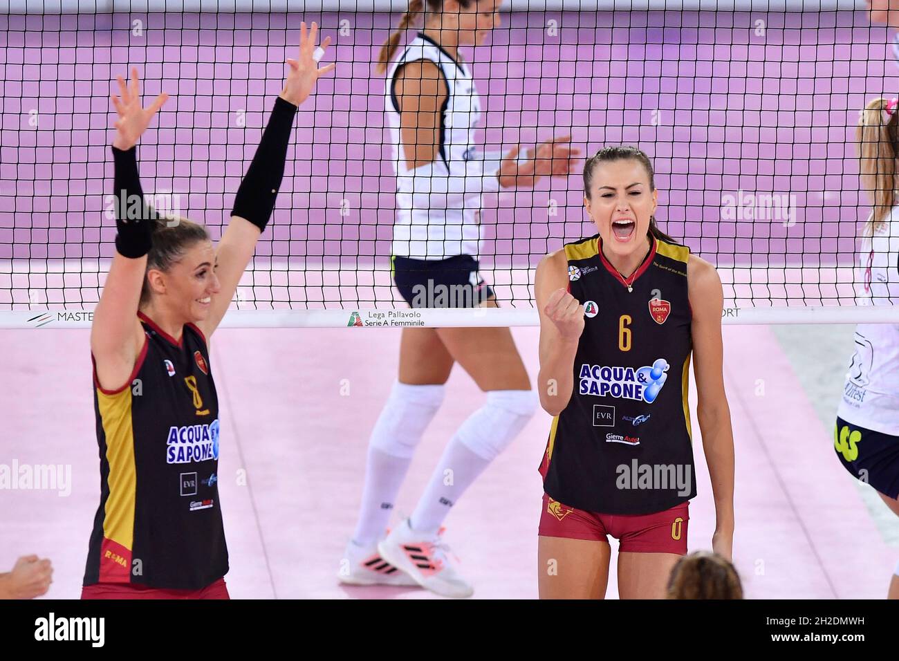 Cecconello Agnese of Acqua & Sapone Roma Volley in action during the  Women's Volleyball Championship Series A match between Acqua & Sapone Volley  Roma and VBC Trasporti Pesanti Casalmaggiore at PalaEur, October