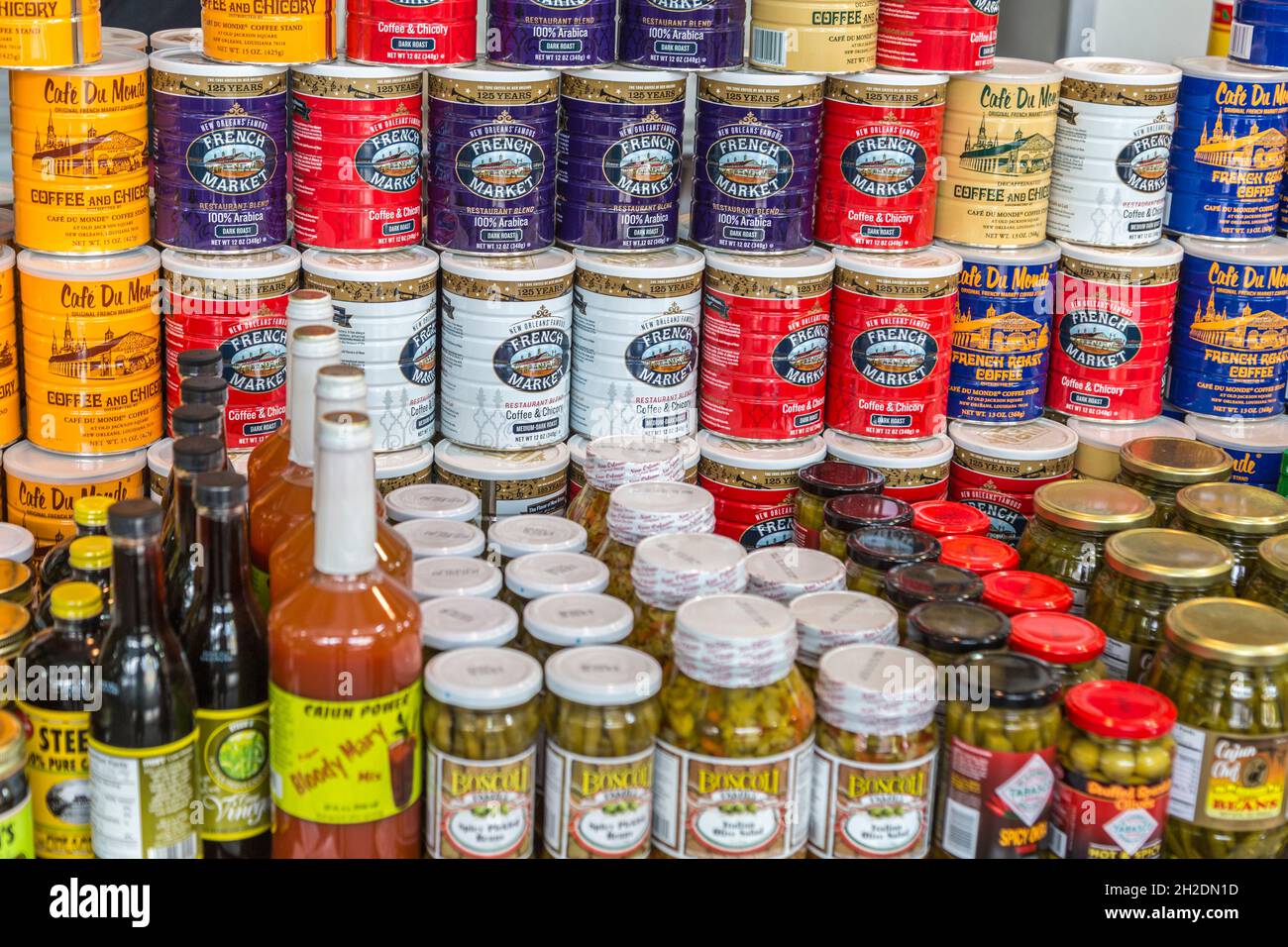Coffee and other food products for sale at the French Market in the French Quarter of New Orleans, Louisiana Stock Photo