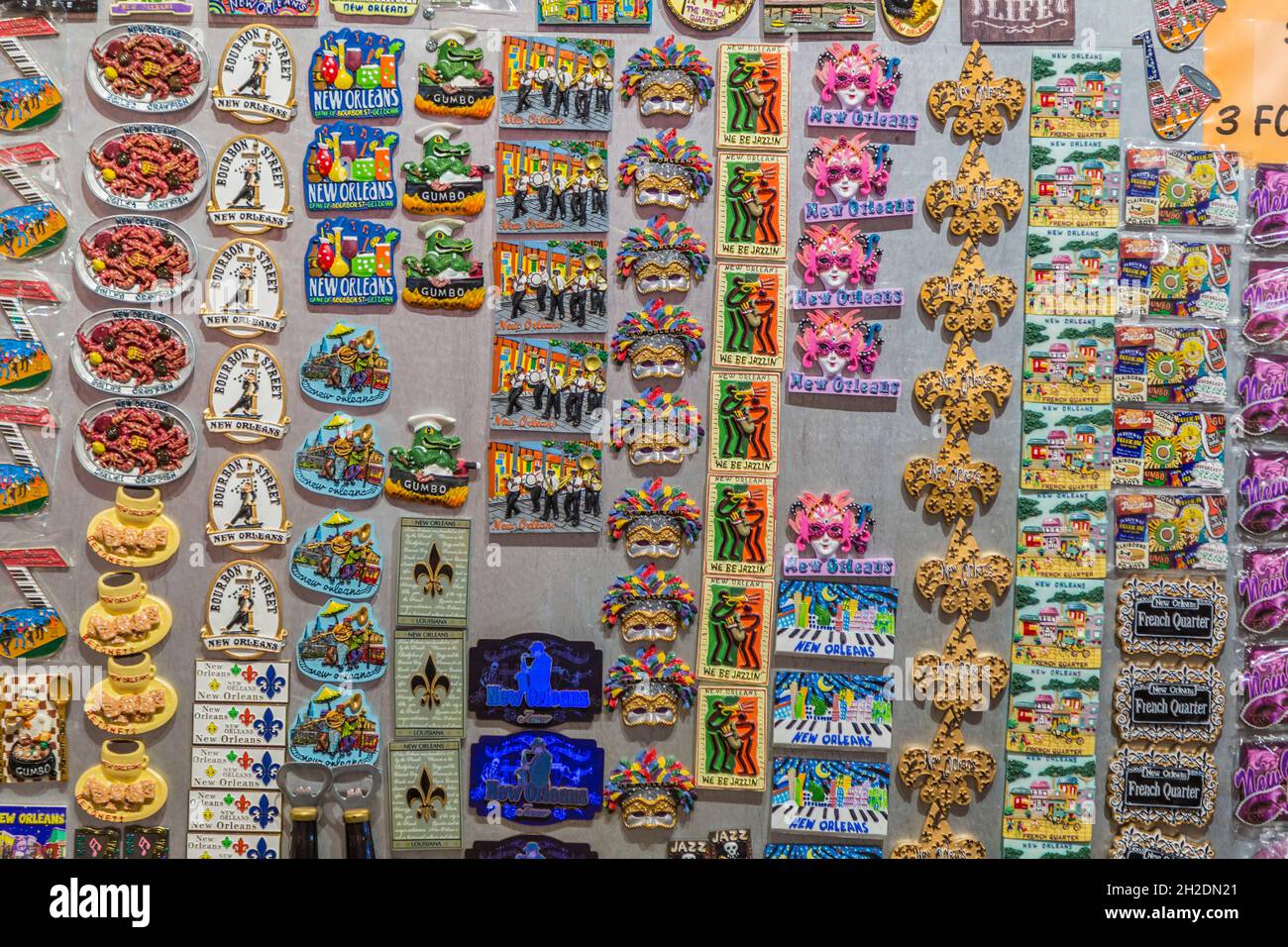 Souvenir magnets for sale in the French Market in the French Quarter of New Orleans, Louisiana Stock Photo