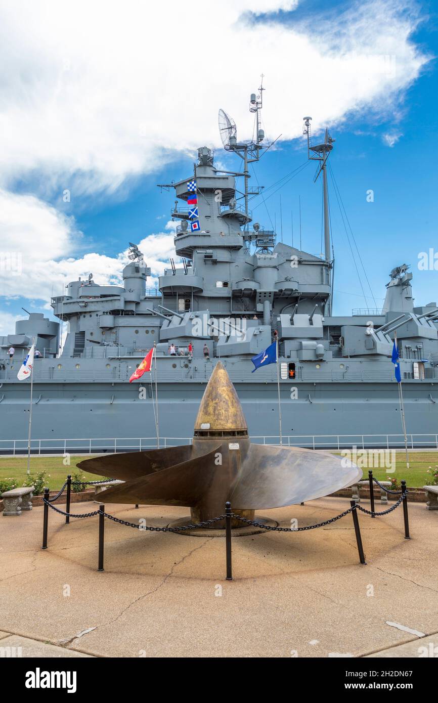 One of four propellers on the USS Alabama museum battleship at the Battleship Memorial Park in Mobile, Alabama Stock Photo