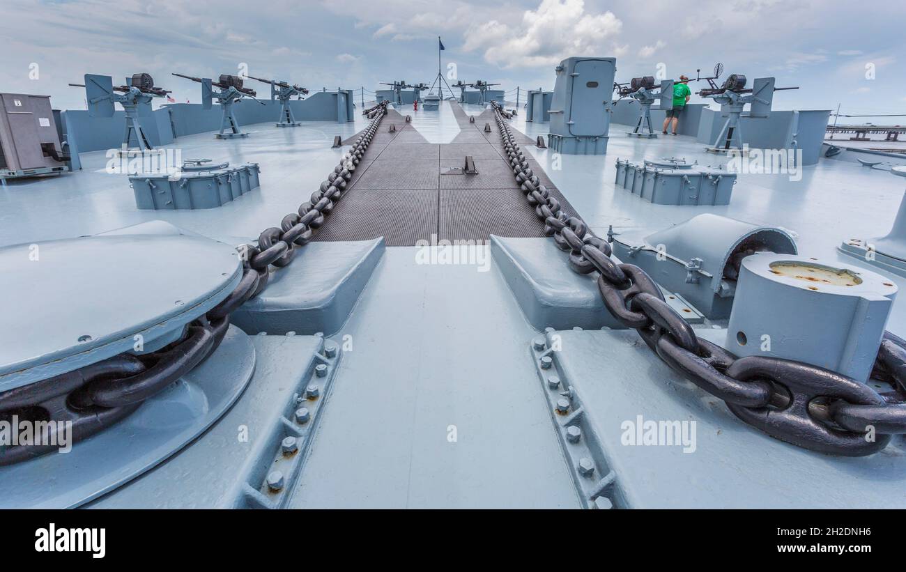 Chains on the deck of the USS Alabama museum battleship at the Battleship Memorial Park in Mobile, Alabama Stock Photo