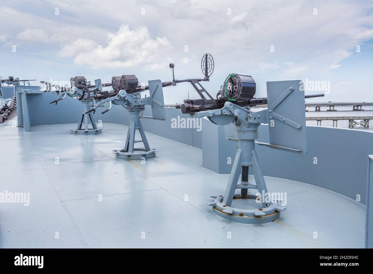 Machine guns on the deck of the USS Alabama museum battleship at the Battleship Memorial Park in Mobile, Alabama Stock Photo