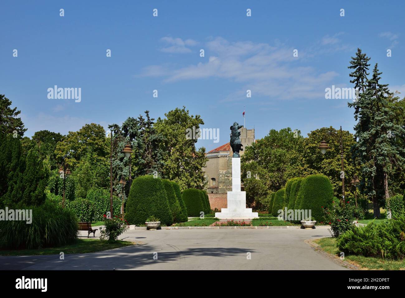 Park in Kalemegdan, Belgrade fortress on a summer day, Serbia Stock Photo