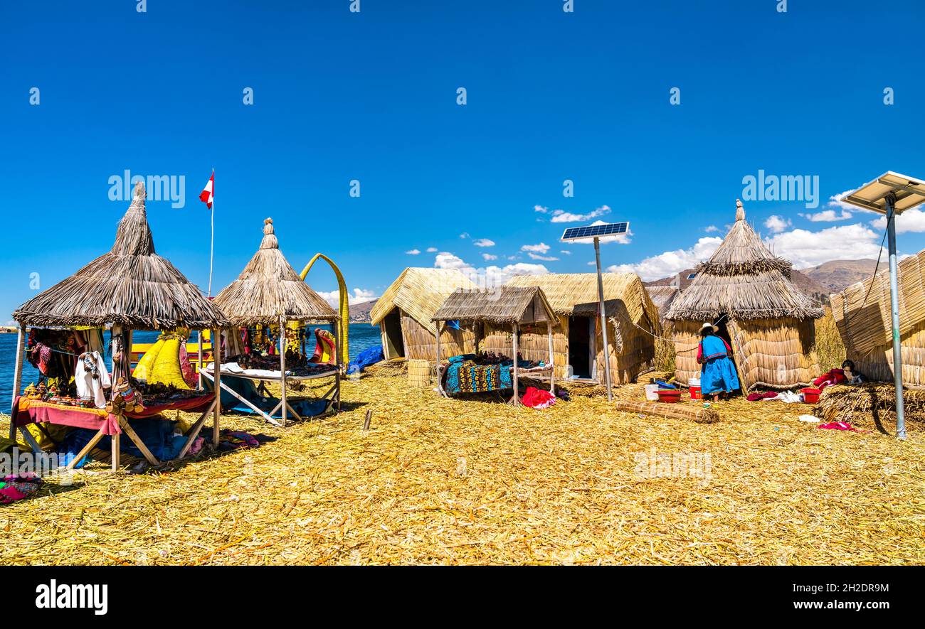 Uros Floating Islands on Lake Titicaca in Peru Stock Photo