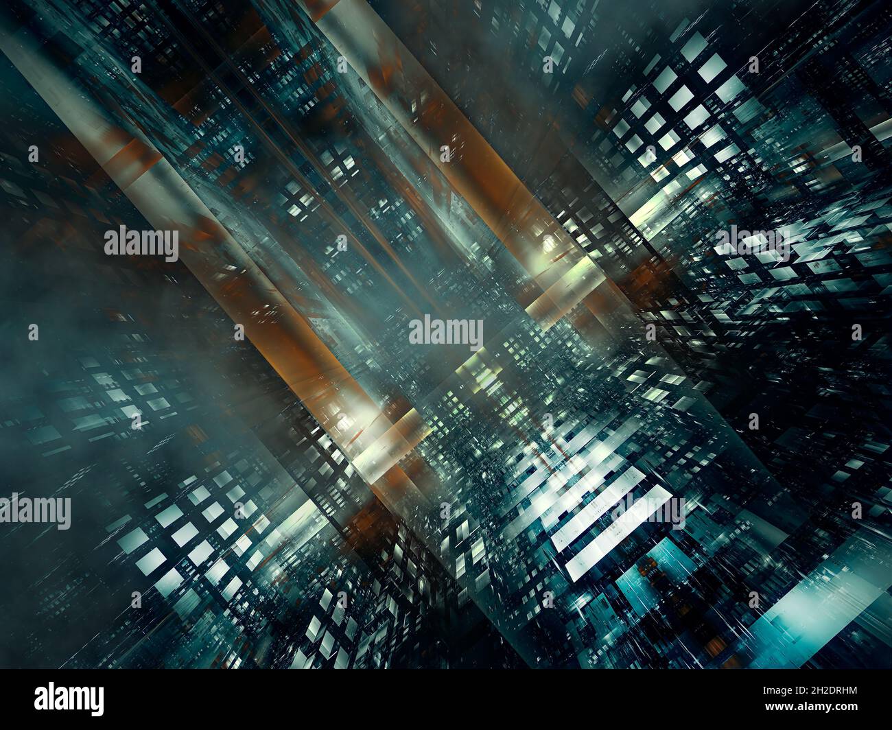 Gloomy futuristic landscape abandoned space station - 3D illustration Stock Photo
