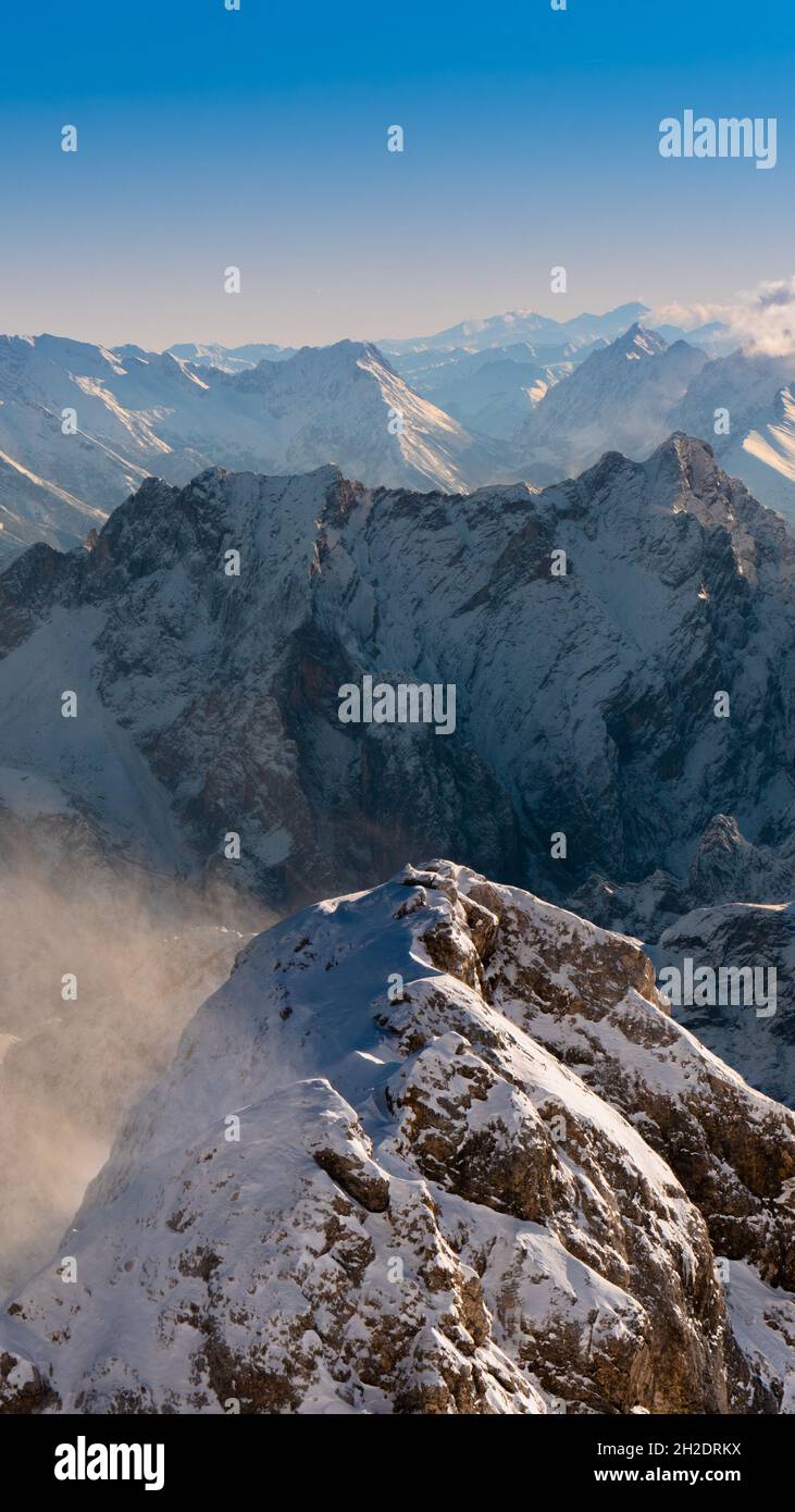 View from the Zugspitze over the alps Stock Photo - Alamy