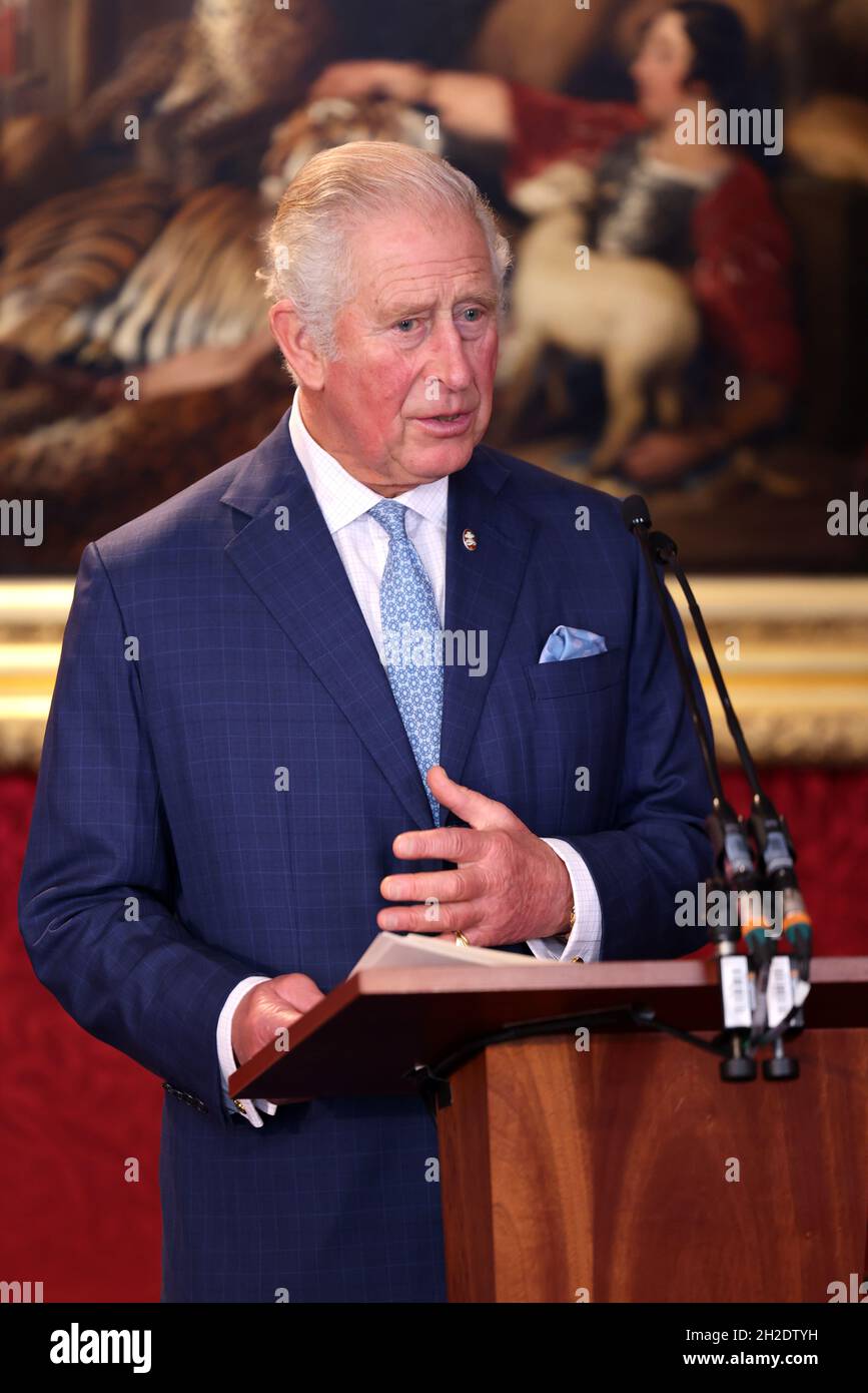 Prince Charles, Prince of Wales makes a speech during a trophy ceremony