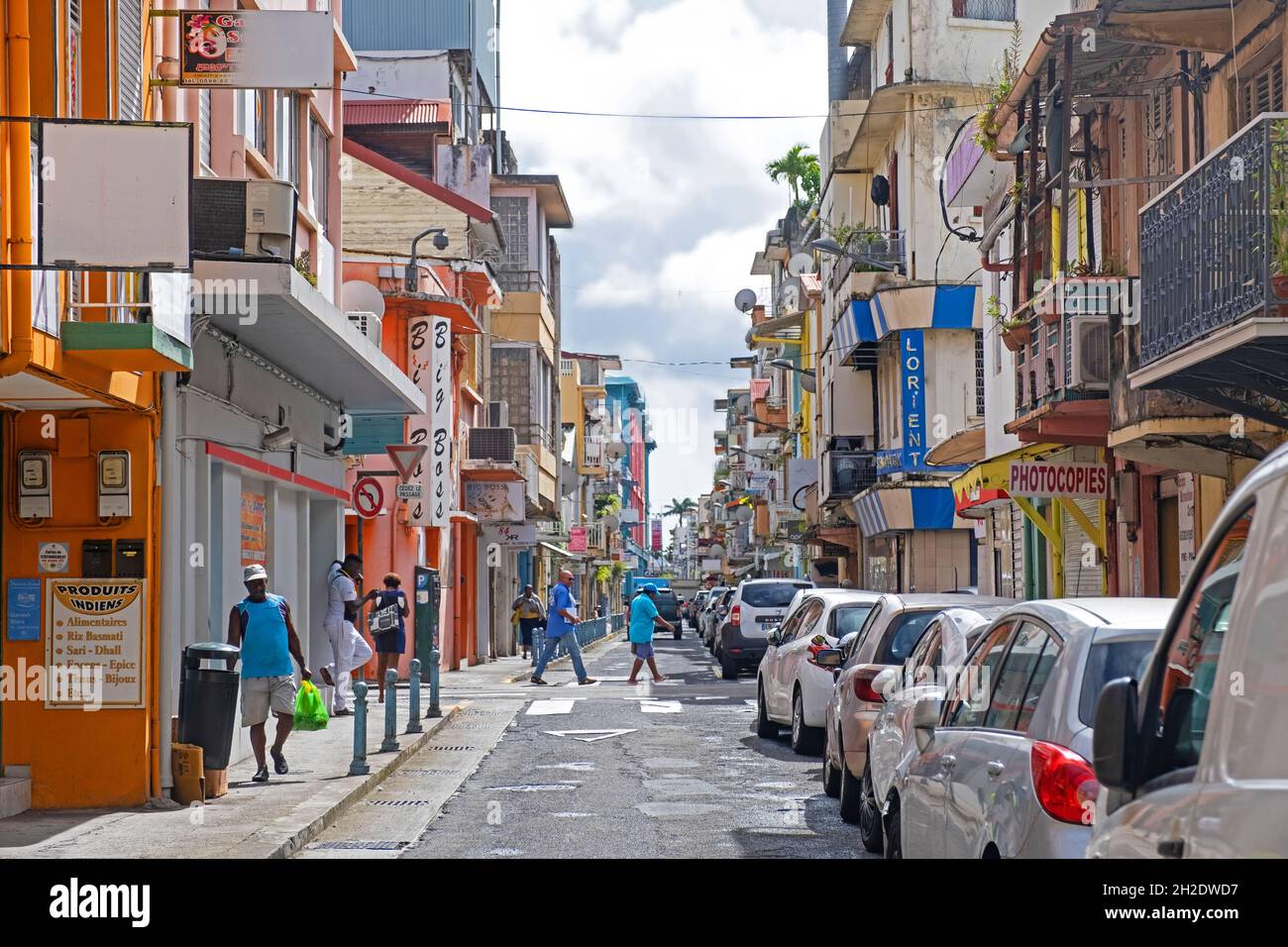 Shopping street in Fort-de-France, capital city of the French island of Martinique in the Caribbean Sea Stock Photo