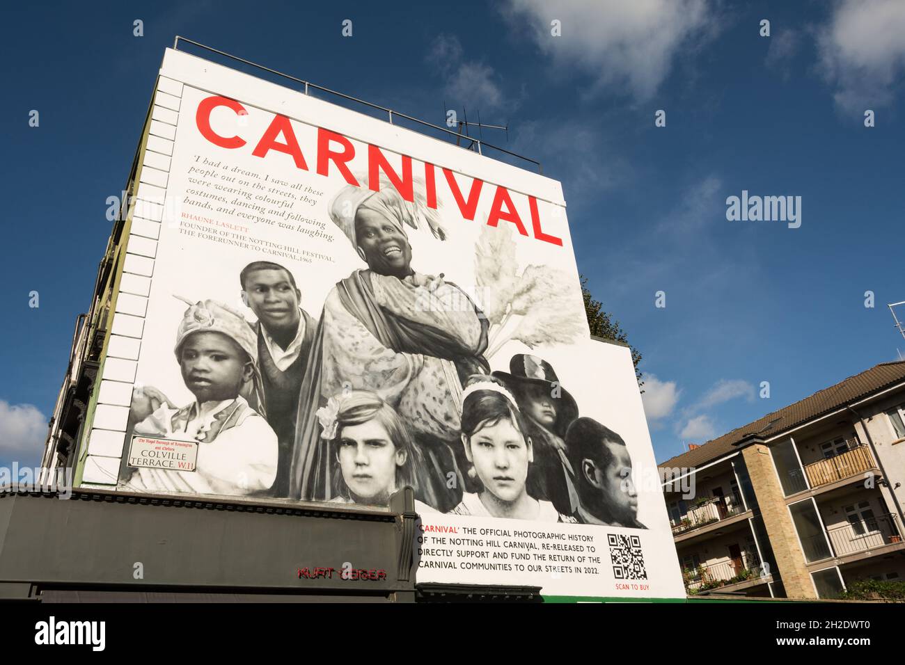 Charlie Phillips' Carnival street art on Colville Terrace next to Portobello Road, Notting Hill, London, W11, England, U.K. Stock Photo