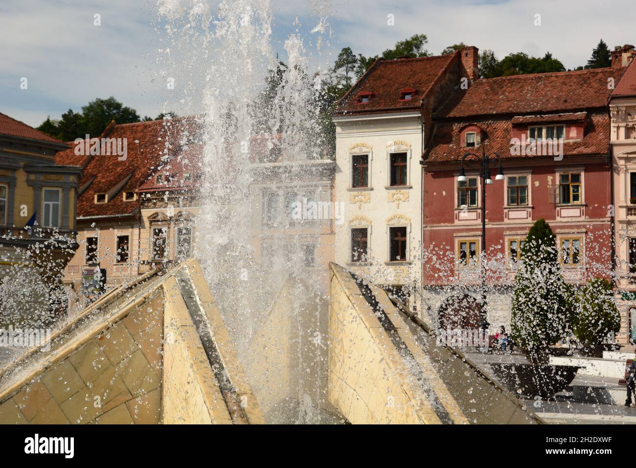 Detail of Council Square fountain. Brasov. Transylvania. Romania Stock Photo