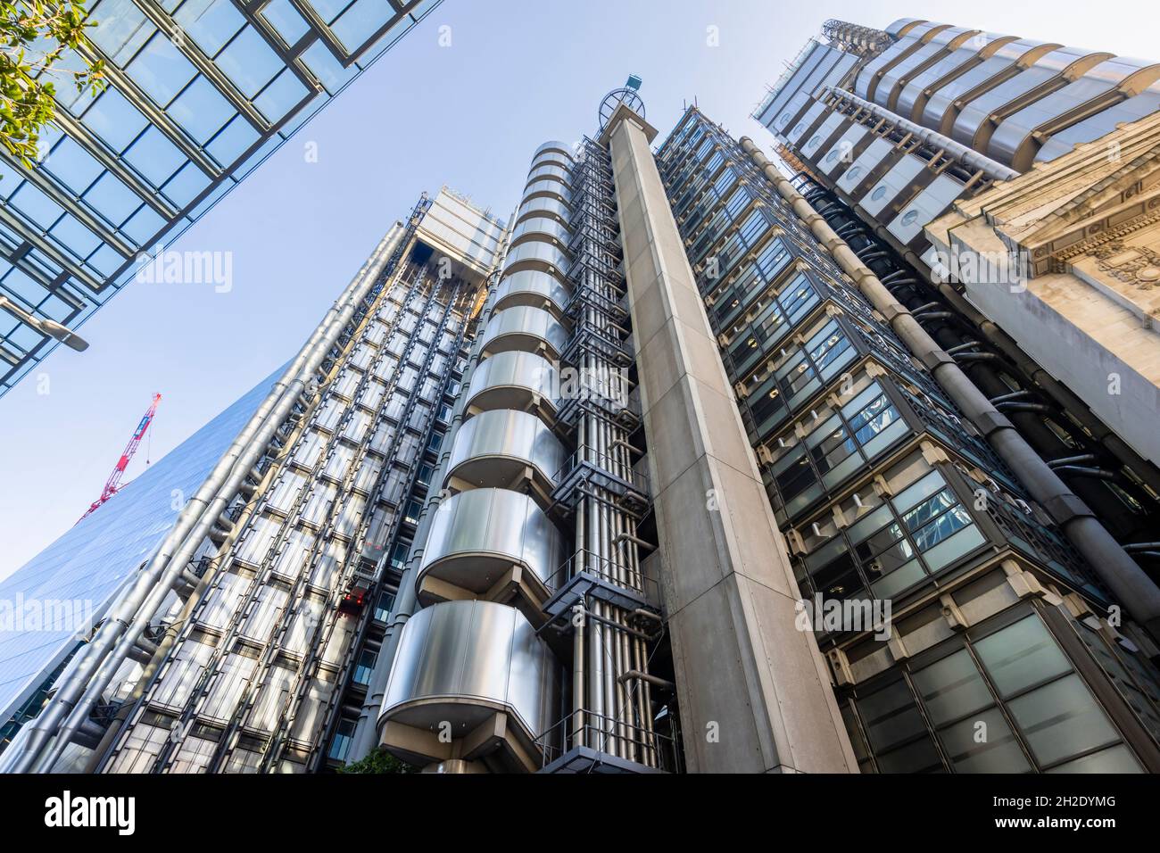 Lloyd's Building in Lime Street, City of London, insurance industry in the financial district, Bowellism architecture, now a Grade 1 listed building Stock Photo
