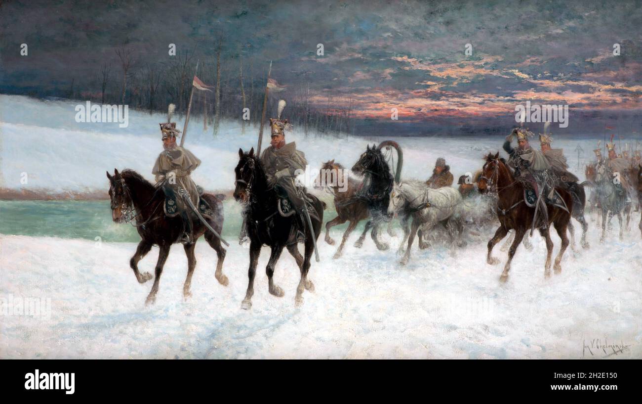 Napoleon’s Retreat from Moscow by the Polish artist, Jan Chełmiński (1851-1925), oil on canvas, 1900/25 Stock Photo