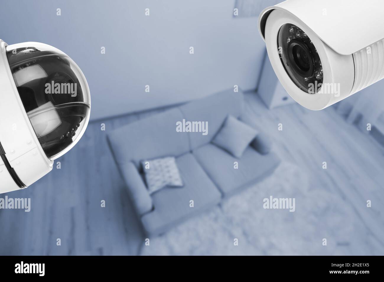 Living room under CCTV cameras surveillance, above view Stock Photo Alamy
