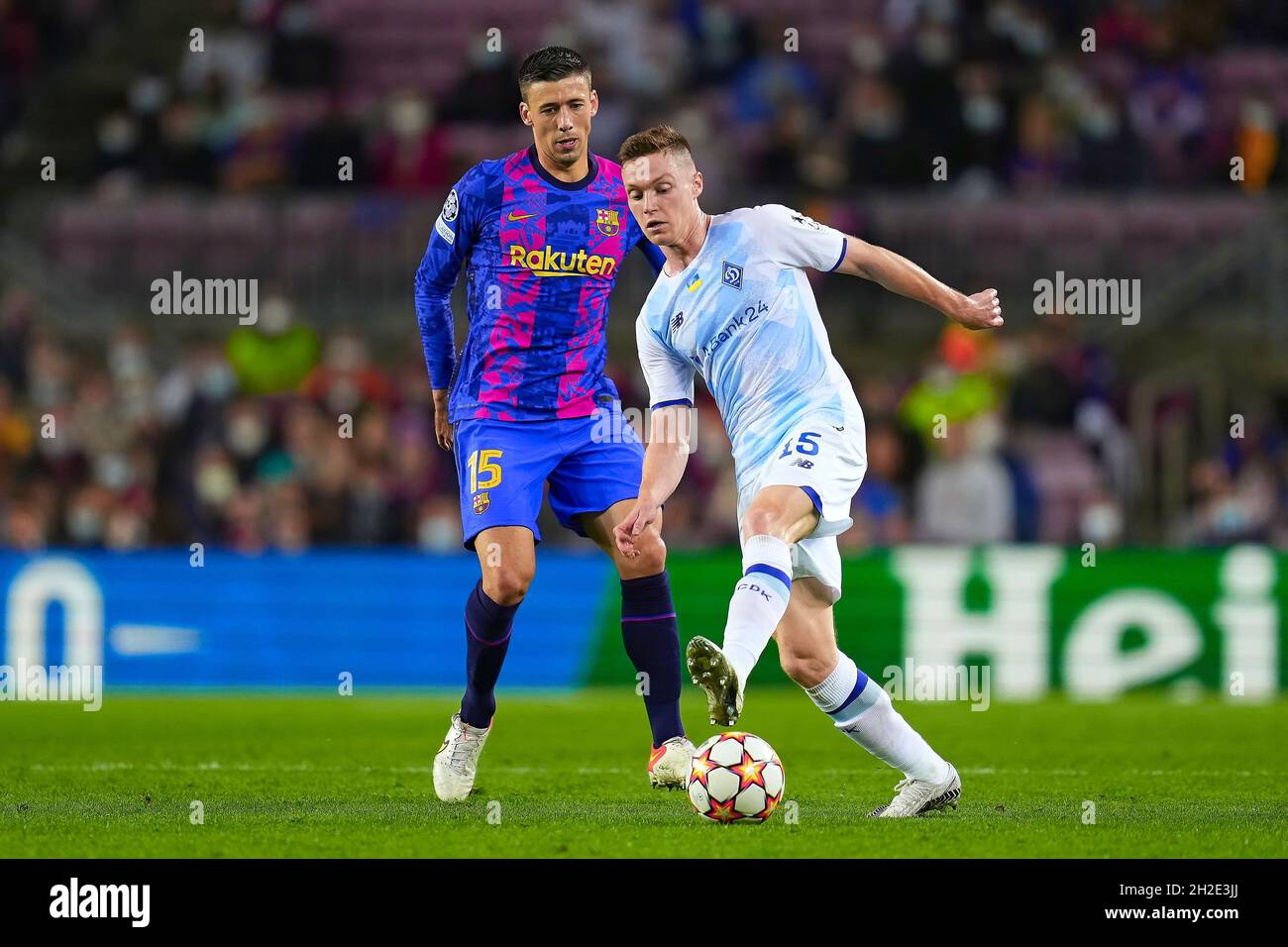 Clement Lenglet of FC Barcelona during the UEFA Champions League match between FC Barcelona v FC Dynamo Kiev played at Camp Nou Stadium Stadium on October 20, 2021 in Barcelona, Spain. (Photo by Sergio Ruiz / PRESSINPHOTO) Stock Photo