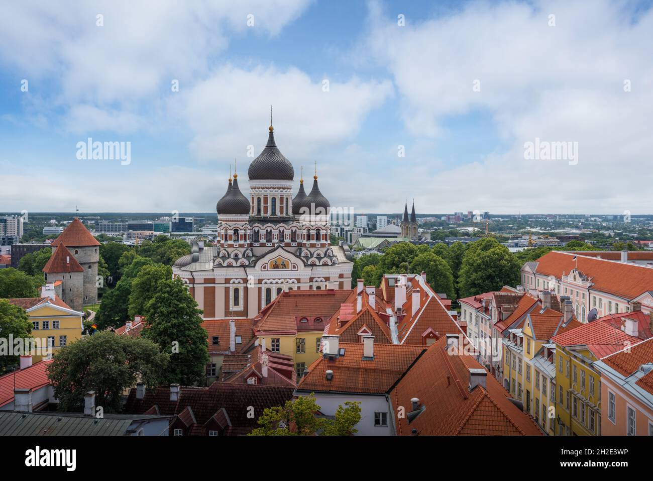 Aerial view of Toompea Hill and Alexander Nevsky Cathedral - Tallinn, Estonia Stock Photo