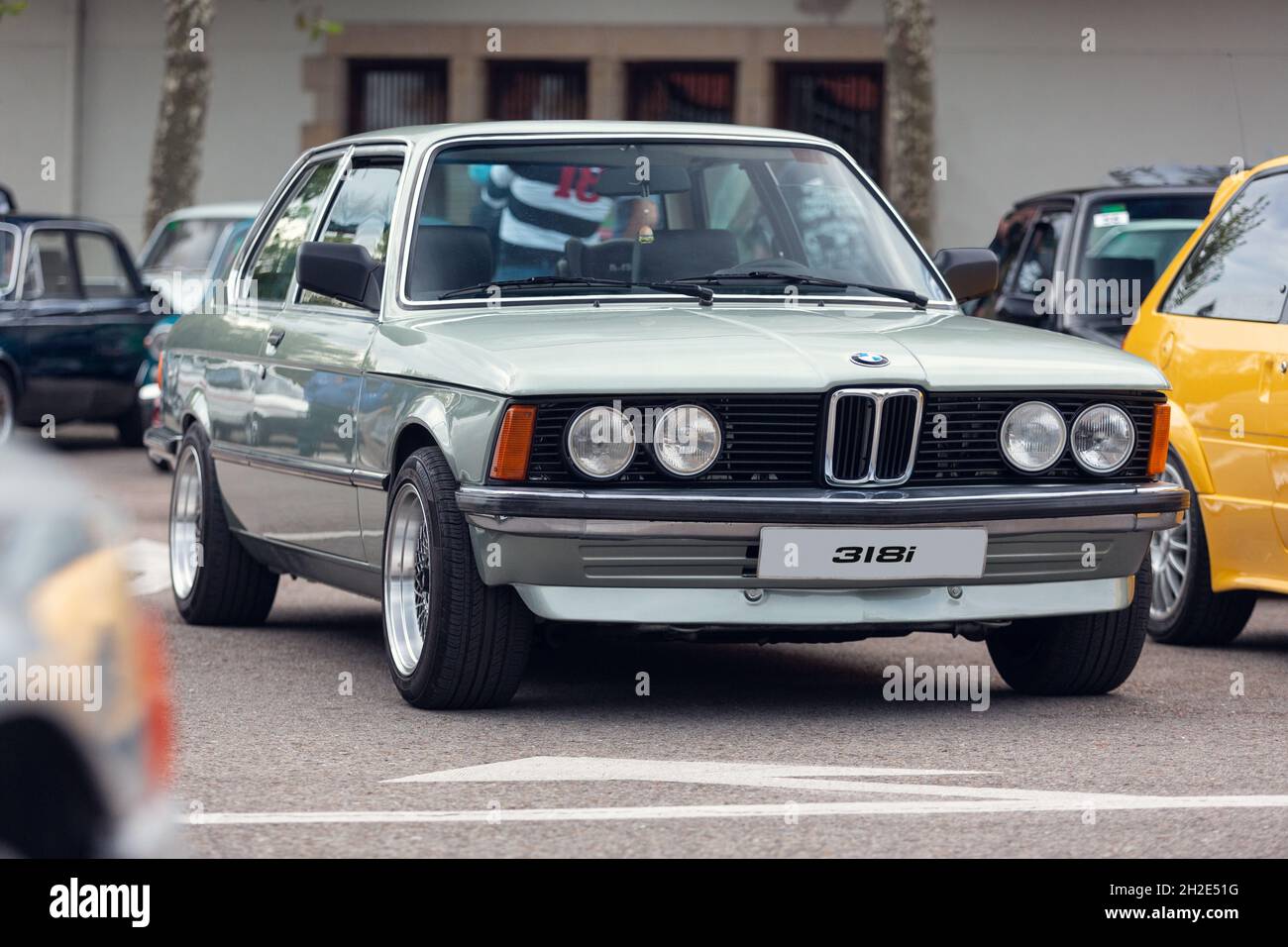 Reocin, Cantabria, Spain - October 2, 2021: Car show exhibition in Reocin. The BMW 3 series E21 was a BMW-designed passenger car. In 1975, BMW decided Stock Photo