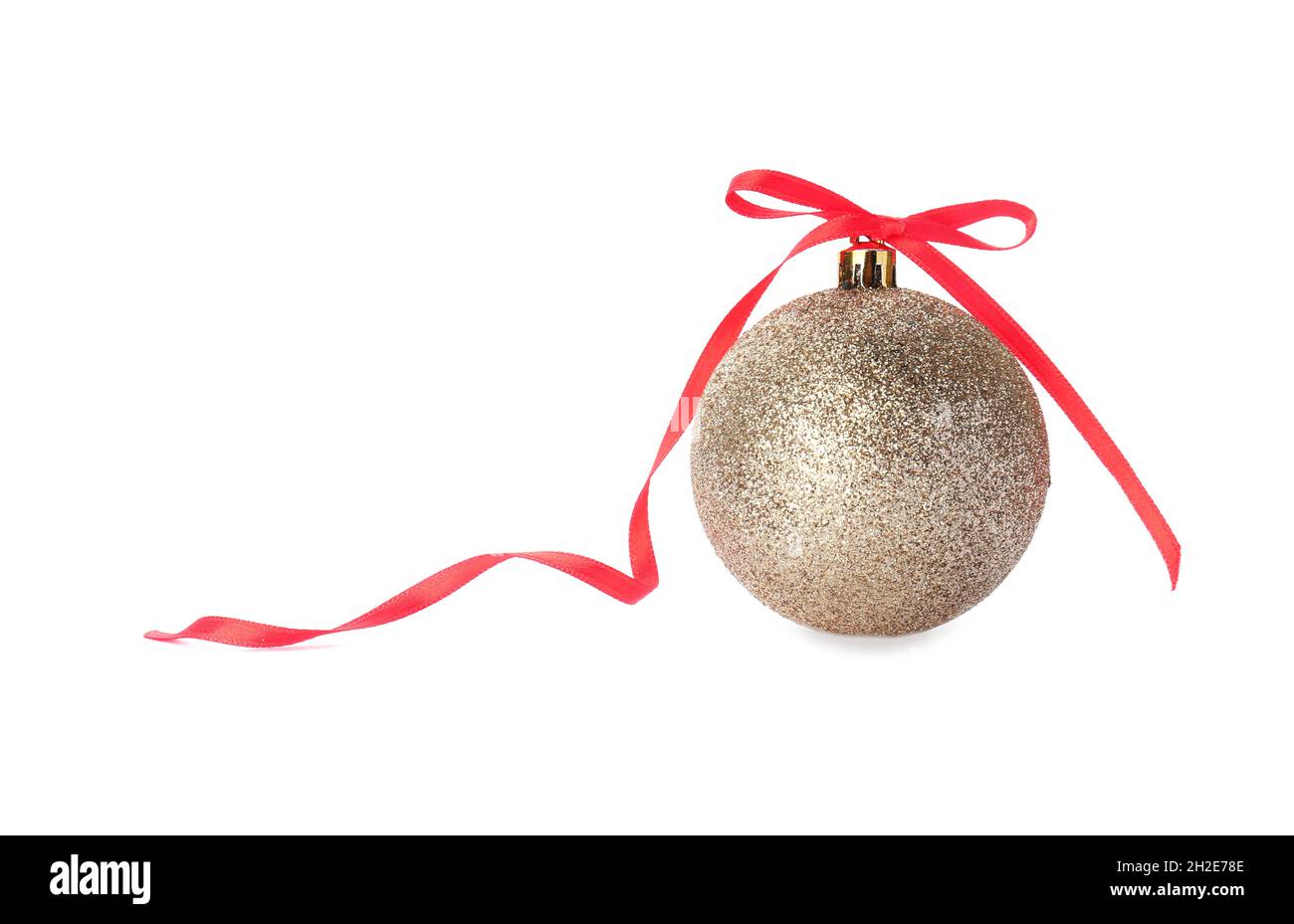 Beautiful Christmas ball with ribbon on white background Stock Photo ...