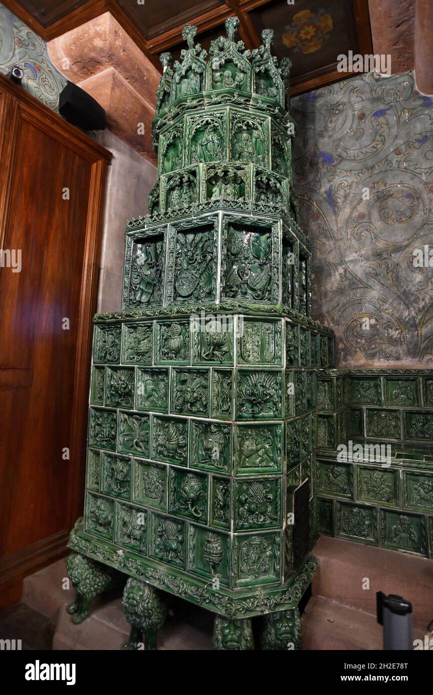 Old ceramic stove heating system at Château du Haut-Koenigsbourg