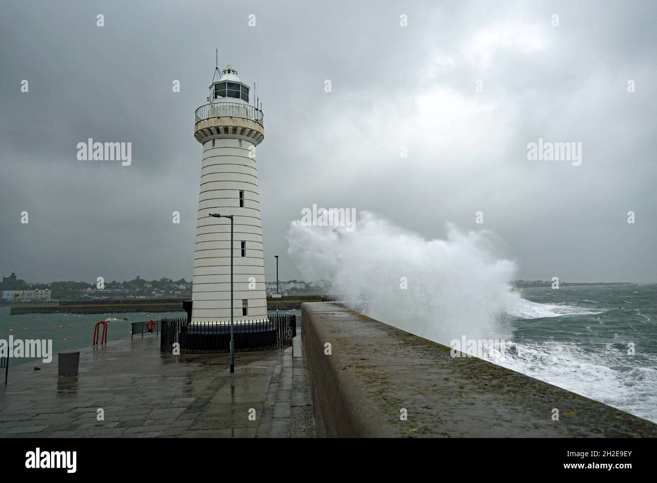 Donaghadee Lighthouse in stormy weather. Landmark in Northern Ireland Stock Photo