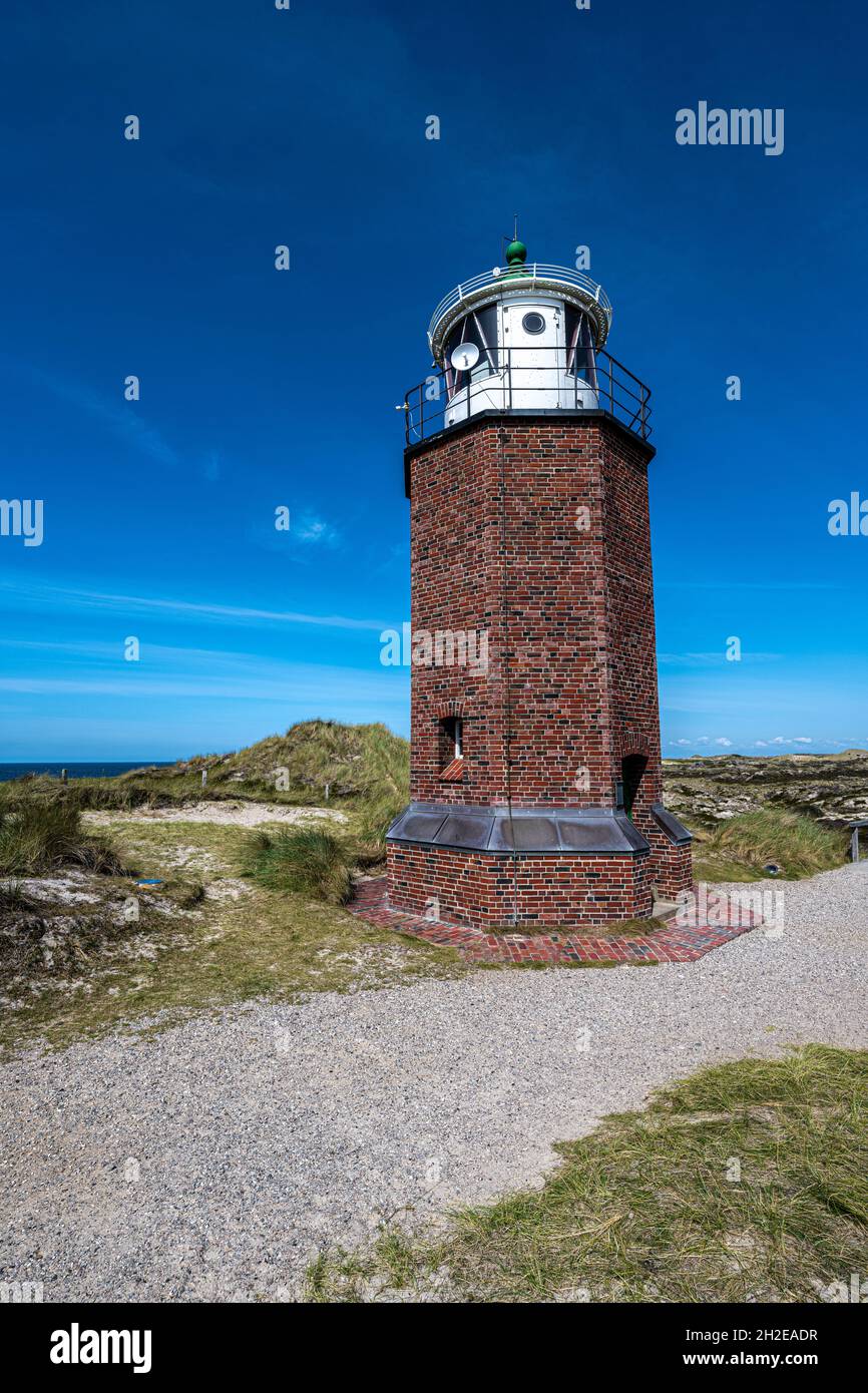 Quermarkenfeuer Rotes Kliff, Small Lighthouse on Sylt, Germany Stock Photo