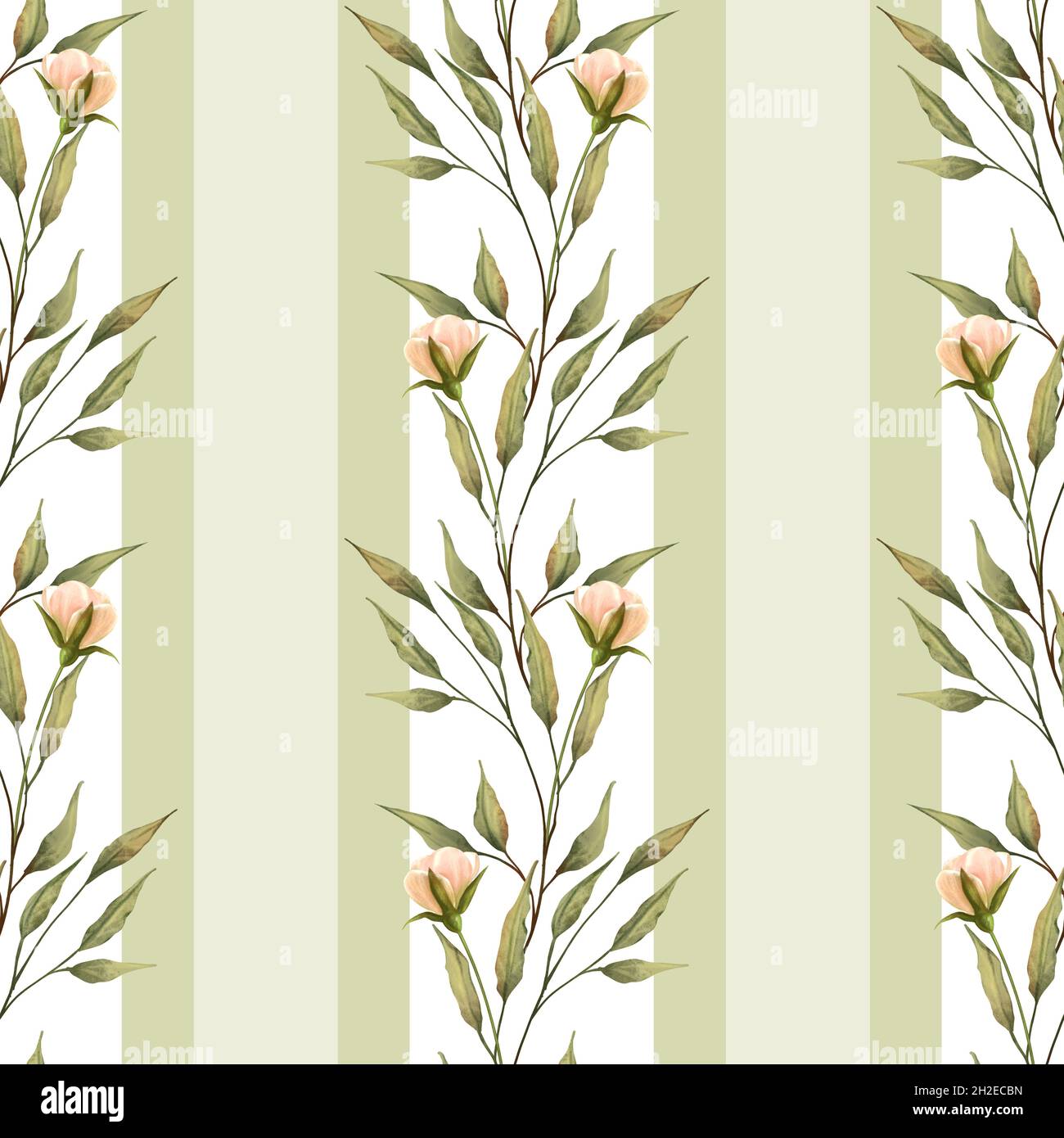 Seamless pattern with delicate green branches. Leaves and flowers Stock ...