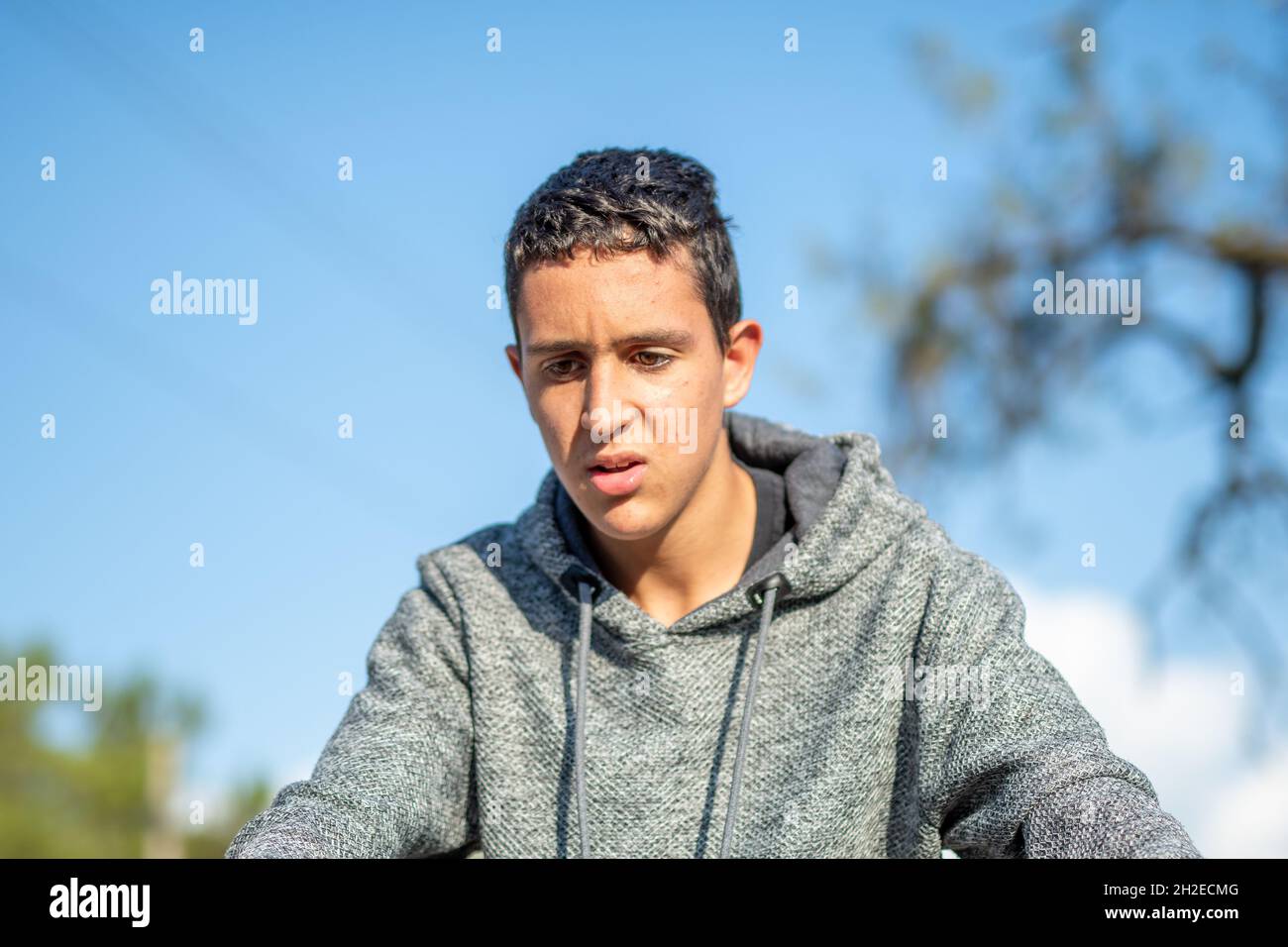 Half Body Shot Of Latin Teenage Boy With Black Hair Wearing Grey Sweater On A Sunny Day Stock Photo Alamy Half Body Shot Of Latin Teenage Boy With Black Hair Wearing Grey Sweater On A Sunny Day Stock Photo Alamy